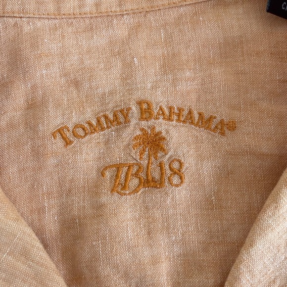 Tommy Bahama Mens XXL Orange 100% Linen Embroidered Golf Palm Camp Shirt Aloha - Picture 6 of 9